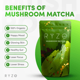 RYZE Mushroom Matcha - with 6 Organic Adaptogenic Mushrooms Grown In USA and Ceremonial-Grade Japanese Matcha - YGQ9