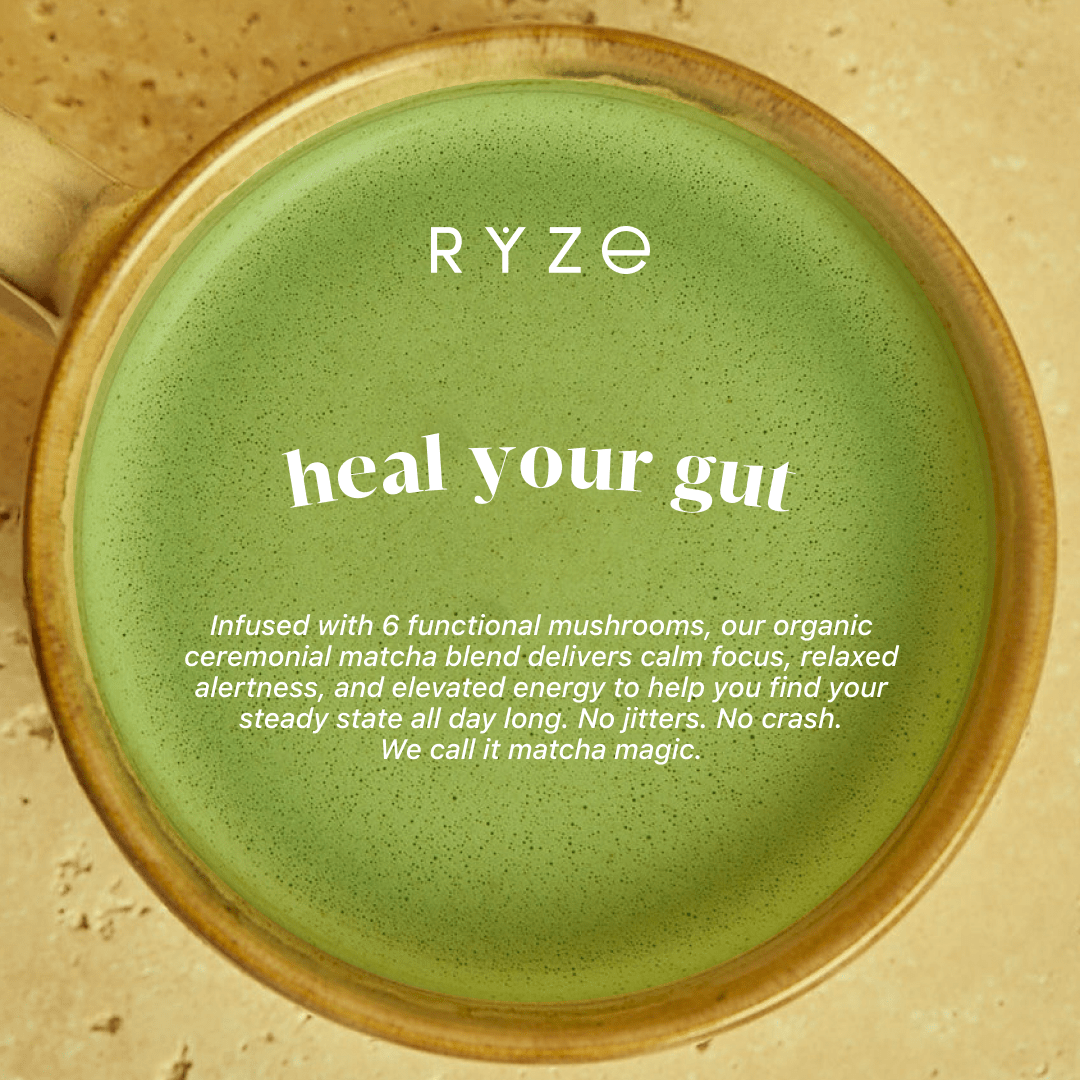 RYZE Mushroom Matcha - with 6 Organic Adaptogenic Mushrooms Grown In USA and Ceremonial-Grade Japanese Matcha - YGQ9