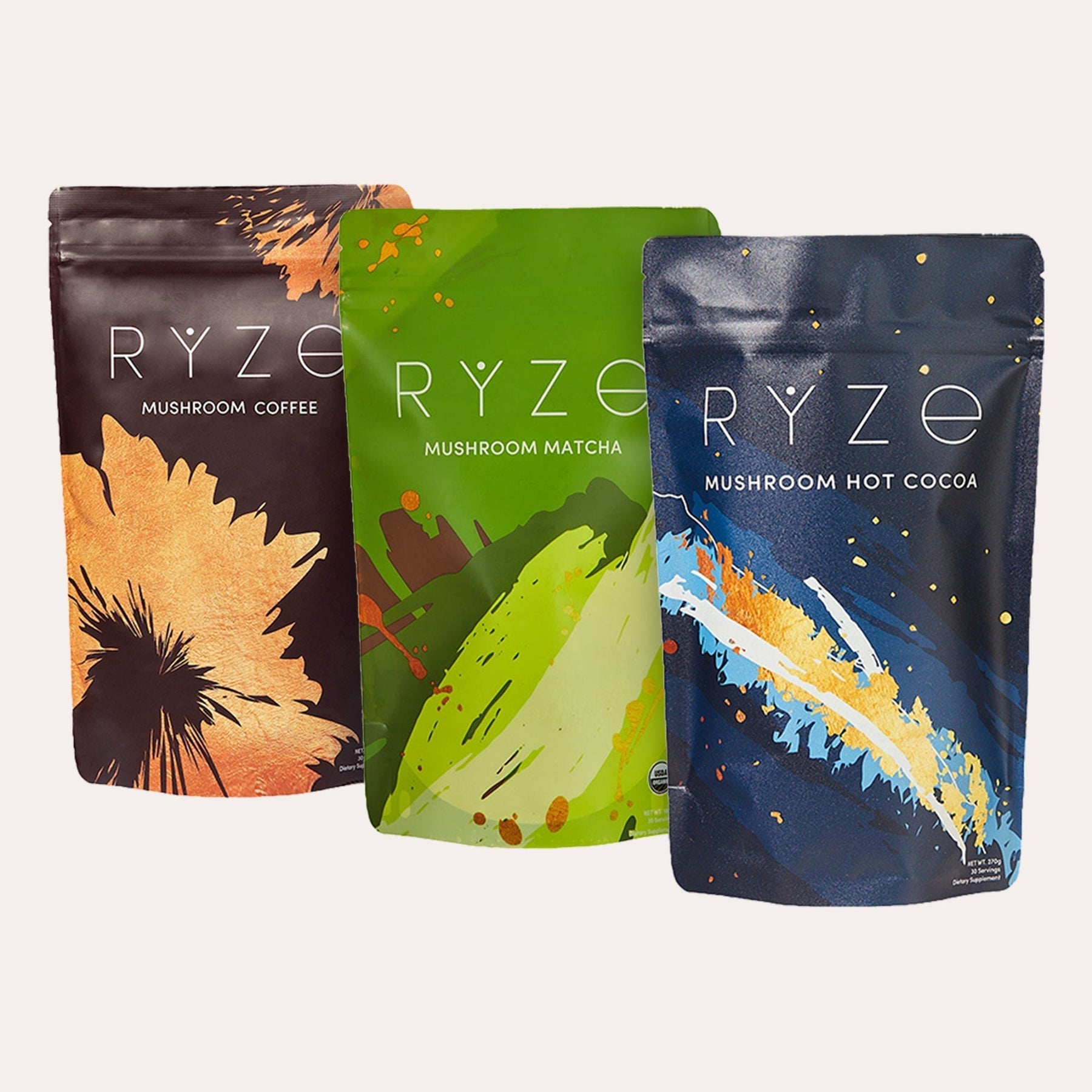RYZE Mushroom Matcha - with 6 Organic Adaptogenic Mushrooms Grown In USA and Ceremonial-Grade Japanese Matcha - YGQ9